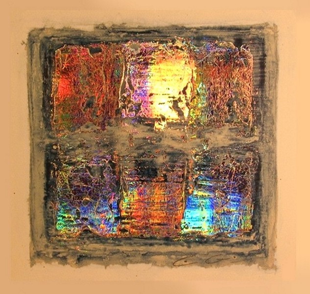 [touch07b.jpg - Christiane Grasse: Painted Light, The Moment They Touch - 20x20 cm, mixed media, holographic painting on paper]