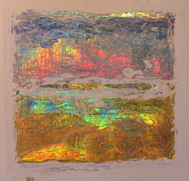 [touch11a.jpg - Christiane Grasse: Painted Light, The Moment They Touch - 20x20 cm, mixed media, holographic painting on paper]