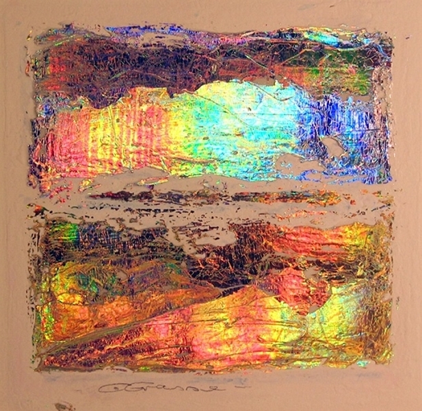 [touch11b.jpg - Christiane Grasse: Painted Light, The Moment They Touch - 20x20 cm, mixed media, holographic painting on paper]